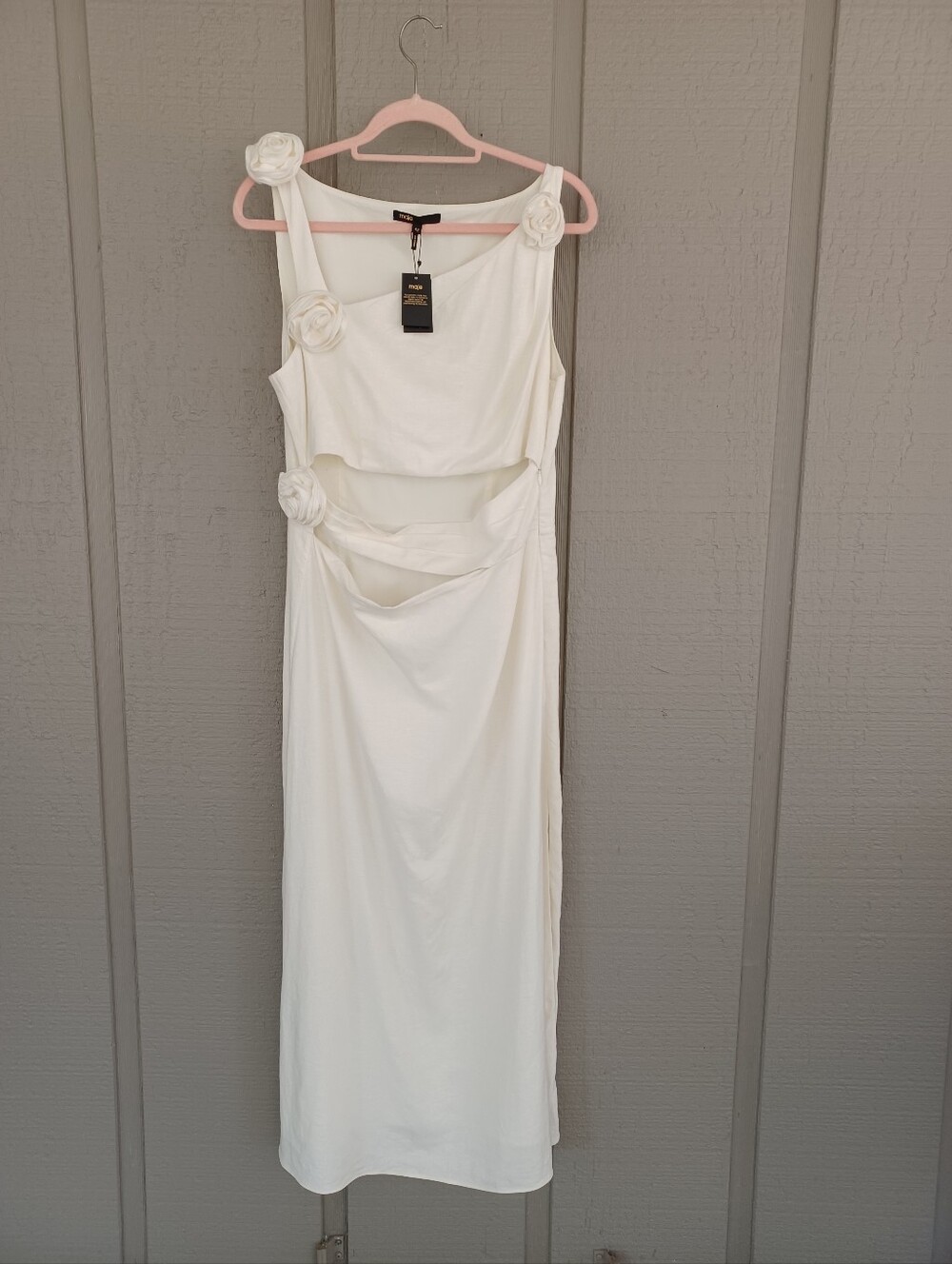 Maje Floral Appliqued Linen Blend Midi Dress Size 42 US 10 12 Feminine Cutout - Picture 2 of 16